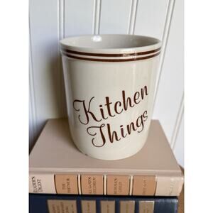“Kitchen Things” Utensil Holder VINTAGE Crock Brown Country House Decor JAPAN